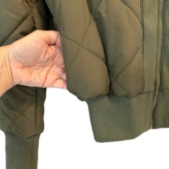 Silence + Noise | Olive Green Zip Front Quilted Bomber Jacket Size XS - Picture 4 of 7